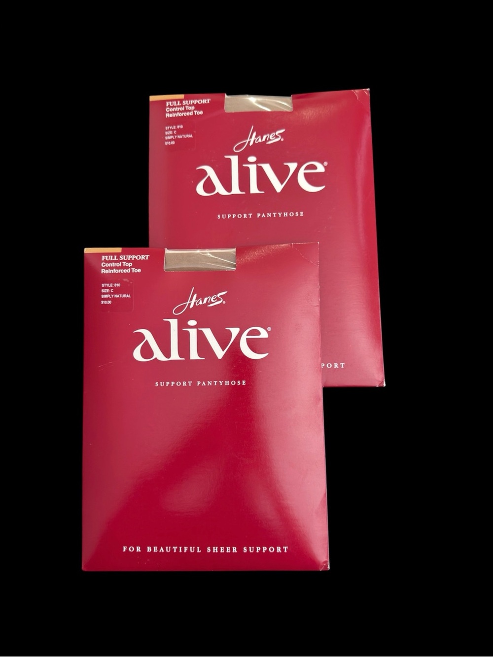 2x Hanes Alive Full Support Control Top Pantyhose #810 Size C Simply Natural